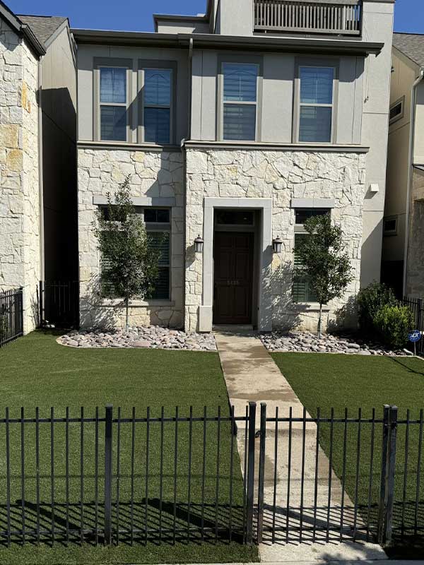Freshly cut lawn in front of home