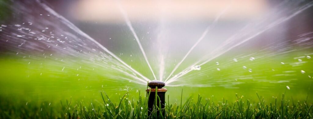 A sprinkler system on a residential property.