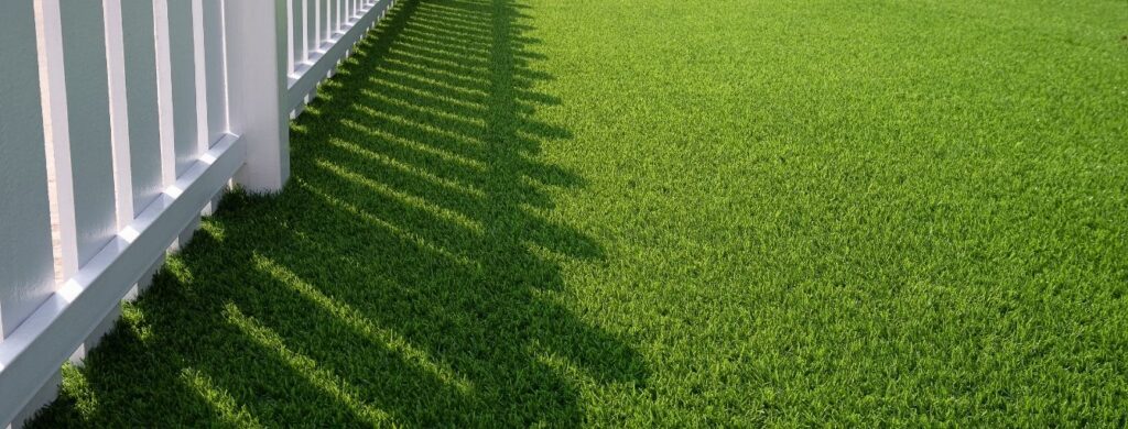 Artificial turf installed on a residential backyard. 